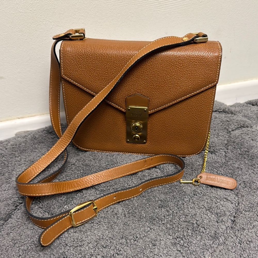 Rare Vintage 80s Didier Lamathe cognac  Brown Leather Crossbody Bag